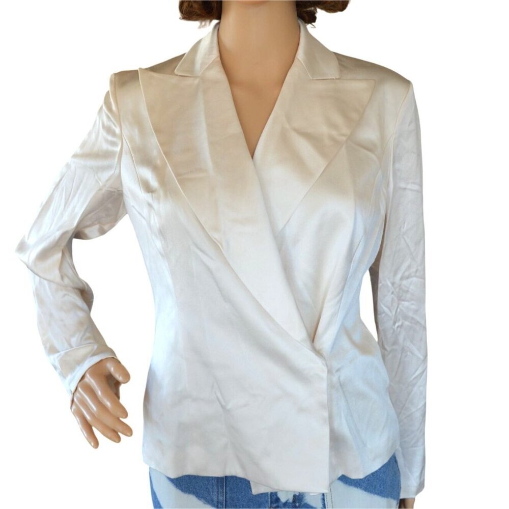Vintage 90s Talbots Silk Satin Ivory Blazer Jacket Women's Size 4 Classic Preppy